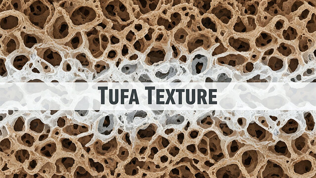 Brown tufa texture with natural holes and white overlay
