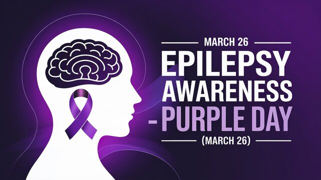Purple themed design highlighting epilepsy awareness, brain health, and support.
