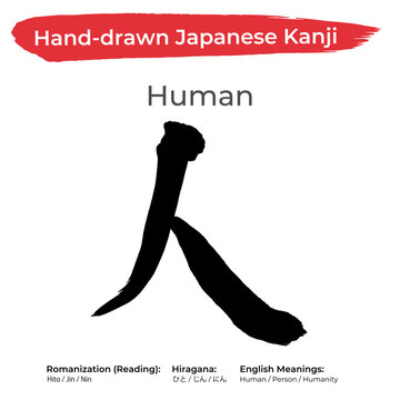 Hito Kanji - Samurai Humanity and Noble Character Japanese Symbol for Person and Bushido - Zen Calligraphy Art for Tattoo and Design