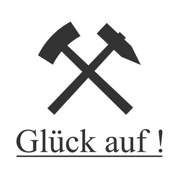 "Gl&uuml;ck auf"-Symbol mit Hammer und Schl&auml;gel &ndash; Bergbau Zeichen in Schwarz Wei&szlig;