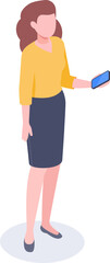 Fototapeta premium Woman holding smartphone communicating isometric illustration