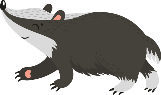 Friendly forest badger character walking illustration
