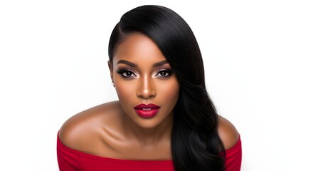 Naklejka premium Beautiful Black Woman with Perfect Makeup and Red Lipstick