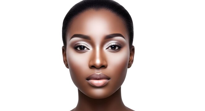 Beautiful Black Woman with Perfect Makeup, Isolated on White