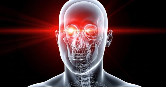 Human skull x ray with glowing eyes medical illustration