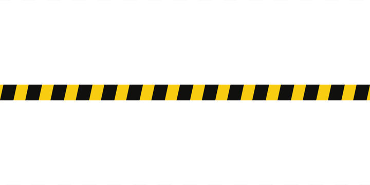 Warning tape with yellow and black diagonal stripes. Warn stop seamless line. Yellow and black caution tape border.