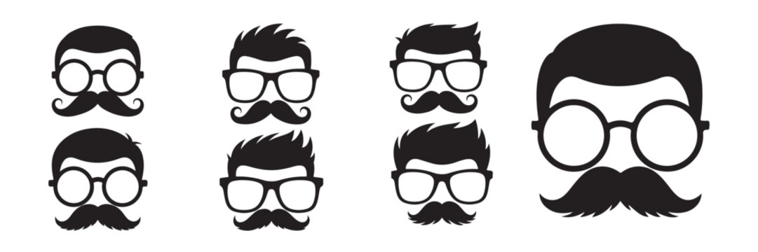 April fools' day silhouette stickers of glasses and mustaches