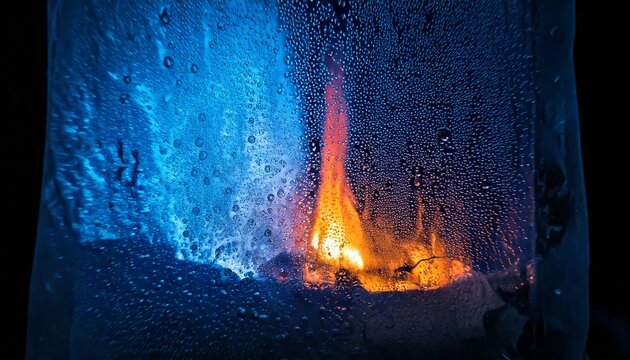 Cinematic cold lighting with flame in ice