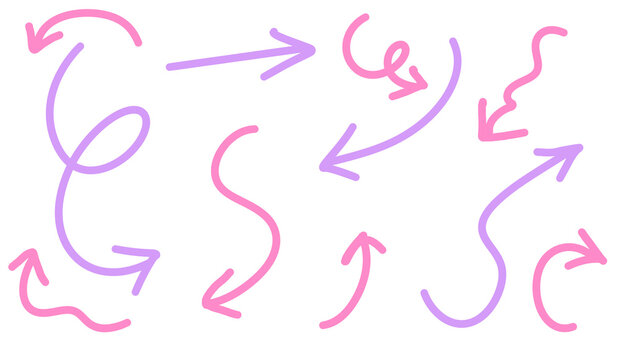 set of Hand drawn cute purple and pink Arrows