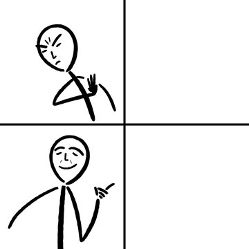 Reaction meme transparent PNG template with negative and positive reaction. Funny comic meme with blank space for editing.