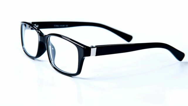 Black eyeglasses isolated on white background, modern optical spectacles front angle close up, vision accessory product display, minimalist eyewear design concept