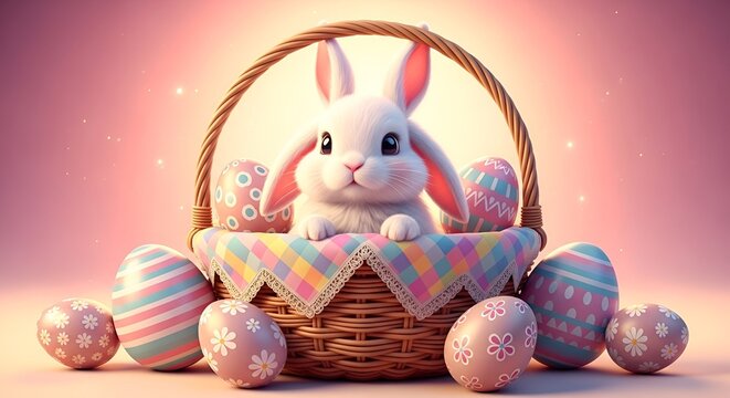 a basket easter eggs bunny rabbit backyard hunt fluffy holiday egg spring yard grass flower religion April floral event hunting decor happy card chocolate poster cute season holidays ears ear