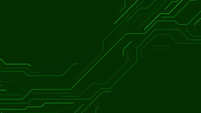 Abstract green glowing circuit board lines technology background. Futuristic computer chip motion design. Seamless loop. Video animation Ultra HD 4K 3840x2160