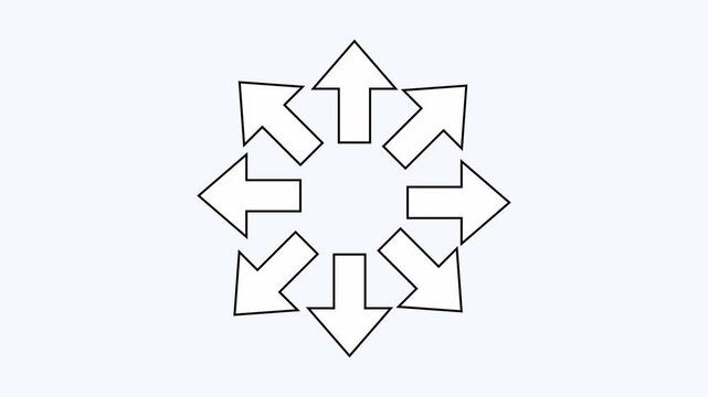 Eight arrows radiate from center, perfect for business, strategy, teamwork, and growth concepts in presentations, websites, and graphics.