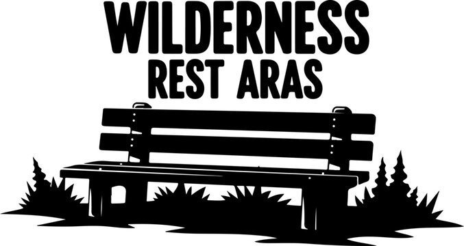 Black silhouette park bench, wilderness rest area, outdoor seating, vector icon