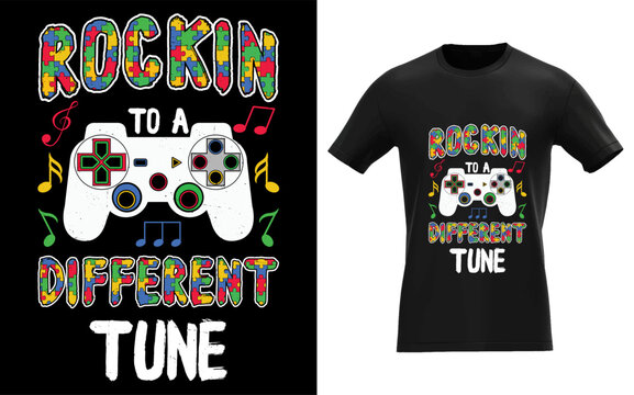 Autism Awareness Gamer T-Shirt Design: Rocking to a Different Tune