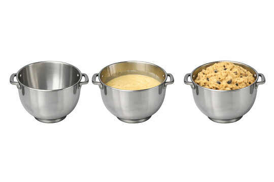Baking ingredients evolution stages in steel bowls