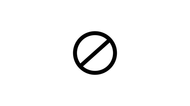Warning black colors stop or no entry forbidden circle on black background. Animation of delete, denied, ban or block icon 4k video animation .