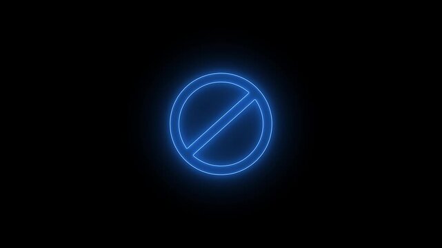 Warning none stop or no entry forbidden circle on black background. Animation of delete, denied, ban or block icon 4k video animation .