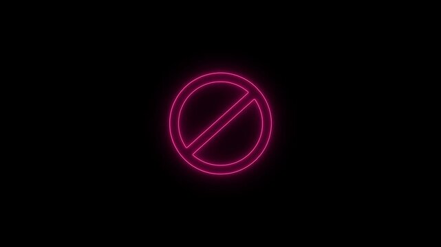 Warning none stop or no entry forbidden circle on black background. Animation of delete, denied, ban or block icon 4k video animation .