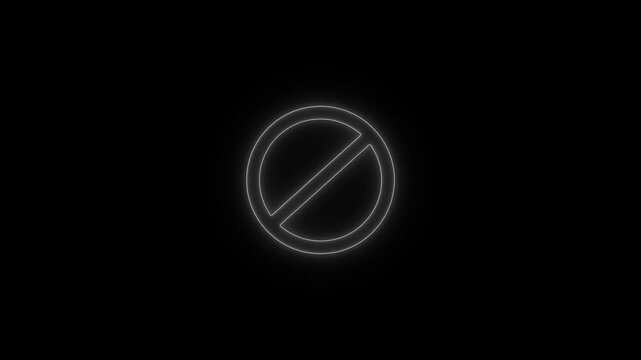 Warning none stop or no entry forbidden circle on black background. Animation of delete, denied, ban or block icon 4k video animation .
