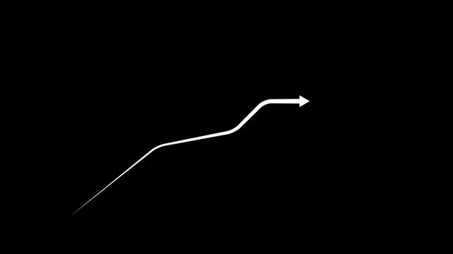 White Arrow Pointing Upwards on Black Background direction. arrow graph line pointing upwards on with 4k video animation .