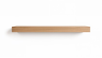 Obraz premium Floating wooden kitchen shelf bracket with invisible mounting on white wall for modern minimalist interior design