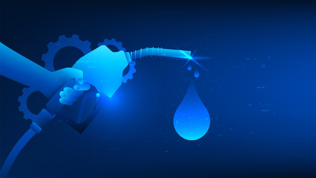Technology background hand holding a fuel nozzle refueling a car, representing rising oil prices, energy crisis, fuel demand, global market volatility, the impact of geopolitical conflict on energy
