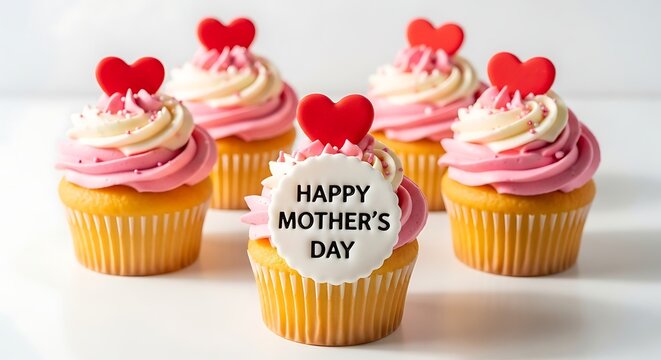 Happy mother's day cupcakes with heart decorations and colorful frosting