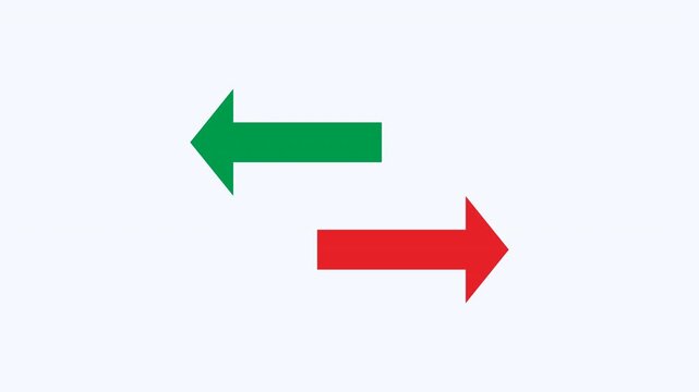 Green arrow pointing left a red arrow right, ideal for presentations, decision making concepts, traffic signs, divergent paths, and directional guidance symbols.
