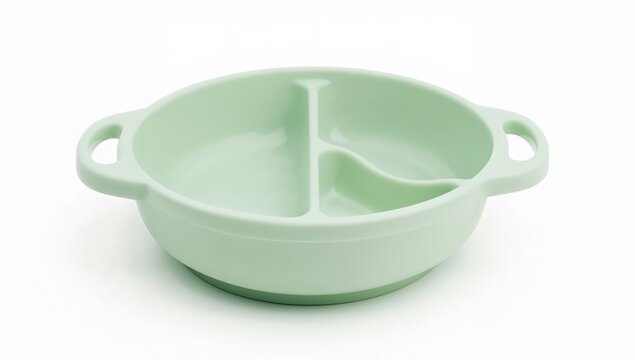 Soft green divided suction bowl for toddlers, leakproof easygrip silicone feeding bowl with handles and sections