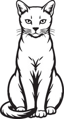 Obraz premium Egyptian Mau Cat Sitting Upright Alert Line Art Illustration Black White Feline Attentive Pose Vector