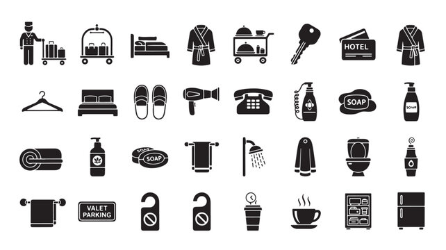 Collection of icons representing hotel amenities and services