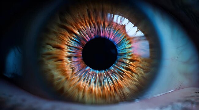 Human Eye Close Up with Complex Pattern and Deep Color Detail Showing Iris Pupil and Sclera Structure for Medical Imagery and Vision Concepts
