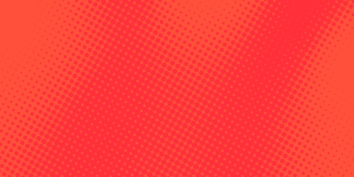 Bright crimson red pop art background in retro comics book style. Cartoon superhero background with halftone dots gradient