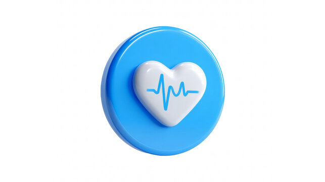 3d rendered heart icon with a blue heartbeat line on a circular background symbolizing health and medical care.