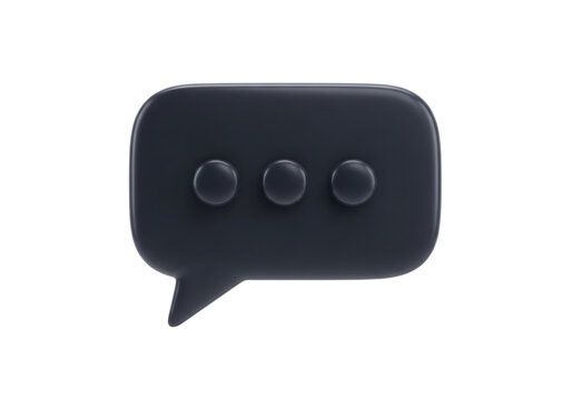 A black speech bubble icon with three dots on a transparent background, used for chat or messaging applications
