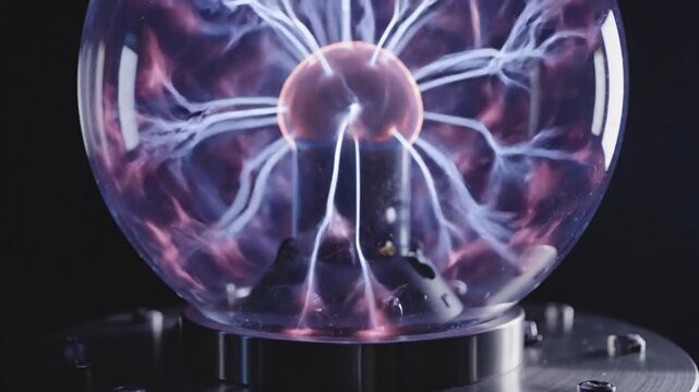 Fascinating plasma ball showcasing glowing electrical arcs and ionized gases within a transparent chamber