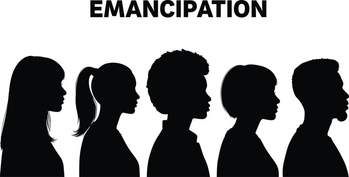 Collection of black African American profile silhouettes featuring diverse hairstyles and natural hair textures, isolated on a clean white background.