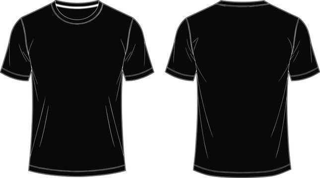 Front and back view silhouette of a basic short sleeve crew neck t-shirt template for apparel design and clothing mockup
