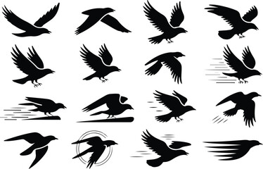 Fototapeta premium Raven Silhouette Icon Collection Set