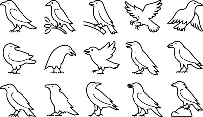 Fototapeta premium Raven Silhouette Icon Collection Set