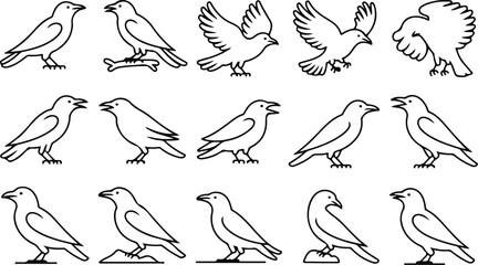 Fototapeta premium Raven Silhouette Icon Collection Set