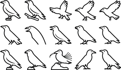 Fototapeta premium Raven Silhouette Icon Collection Set
