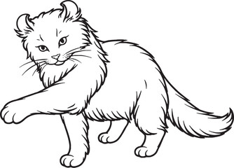 Obraz premium American Curl Cat Batting Paw Swipe Black and White Line Art Illustration