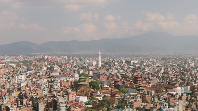Dharahara Seto Tower Drone View Kathmandu Nepal | Aerial City Skyline & Heritage Landmark 4K