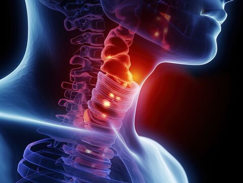 Medical illustration of Esophageal Cancer, a malignant tumor forming in the esophagus lining, commonly classified as squamous cell carcinoma and adenocarcinoma