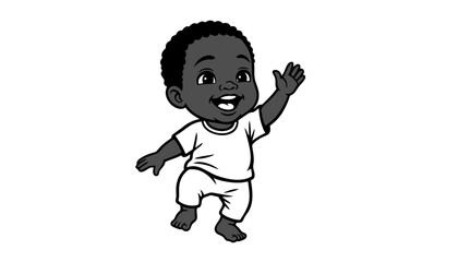 Fototapeta premium A black baby boy cartoon character illustration in a white outfit