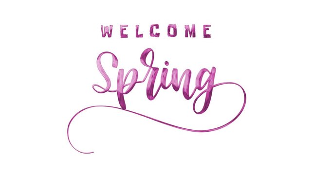 Welcome spring text animation in purple suitable for greeting cards, social media posts, flyers, and seasonal promotional materials.