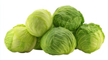 Fototapeta premium Vibrant green cabbages on white background. Artificial intelligence image